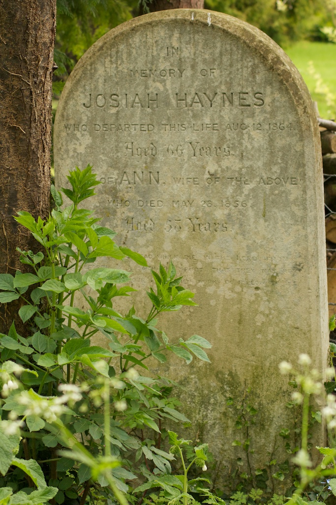 Very quiet neighbours: one of the gravestones in the wood behind the Chapel